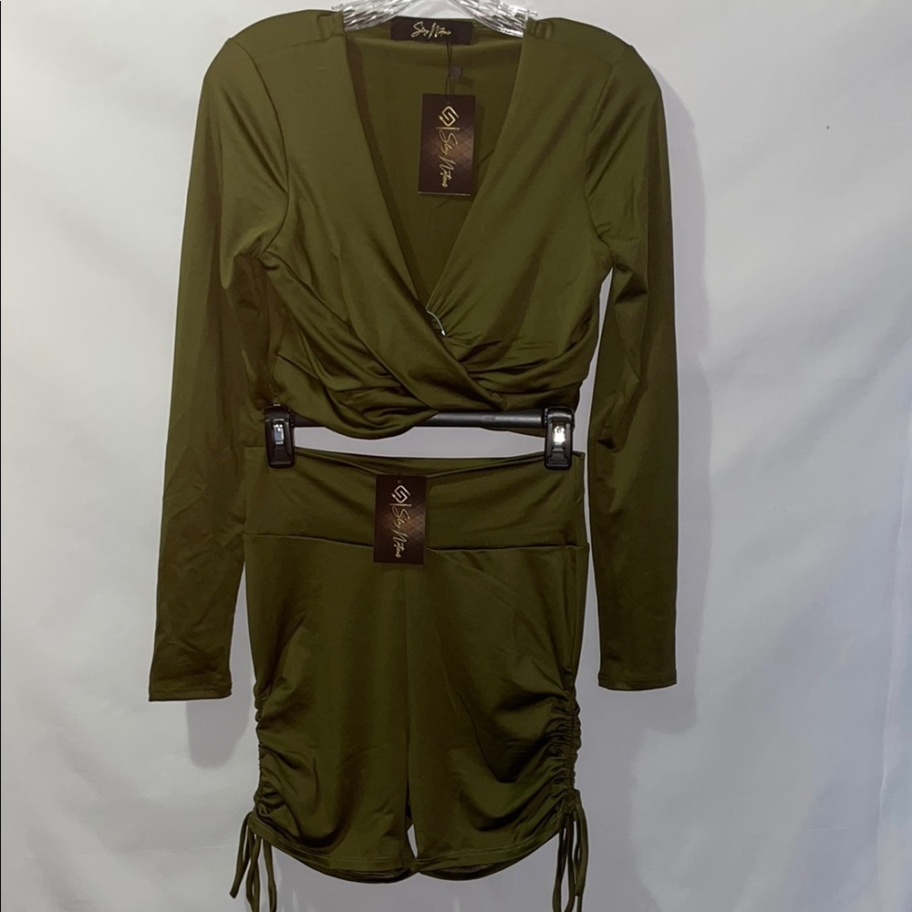 Stylish Olive Green Biker Shorts Set